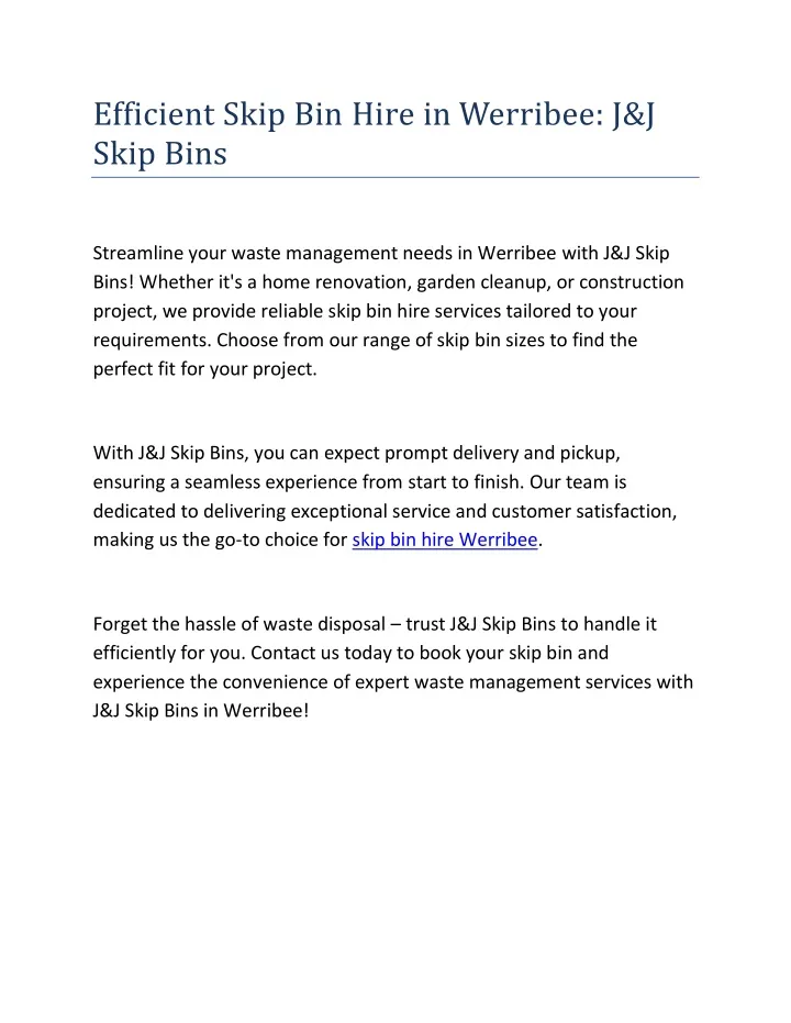 efficient skip bin hire in werribee j j skip bins