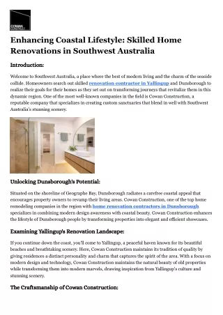 Enhancing Coastal Lifestyle Skilled Home Renovations in Southwest Australia
