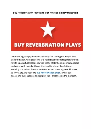 Buy ReverbNation Plays and Get Noticed on ReverbNation