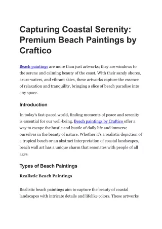 Capturing Coastal Serenity Premium Beach Paintings by Craftico