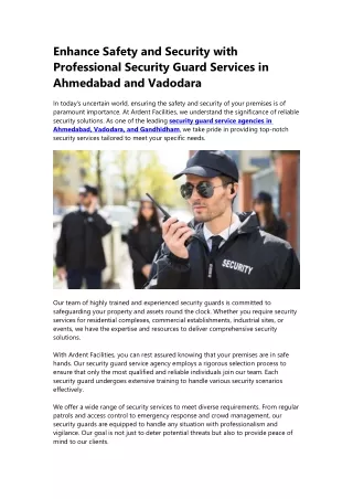 Enhance Safety and Security with Professional Security Guard Services in Ahmedabad and Vadodara