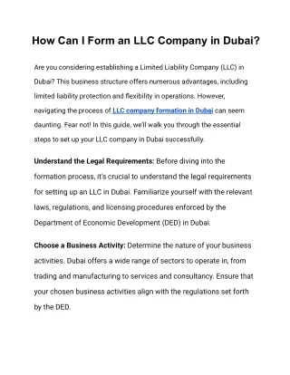 How Can I Form an LLC Company in Dubai?