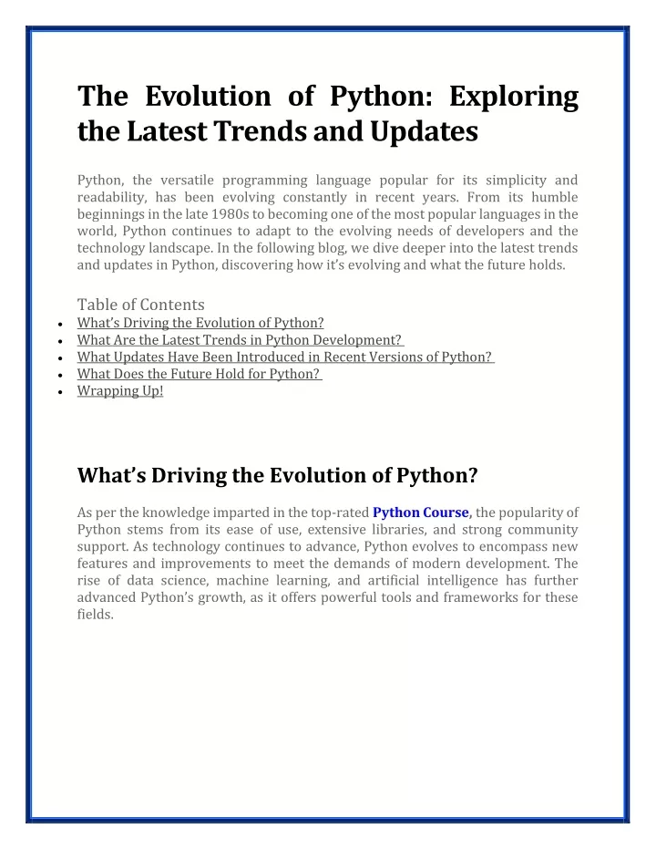 the evolution of python exploring the latest