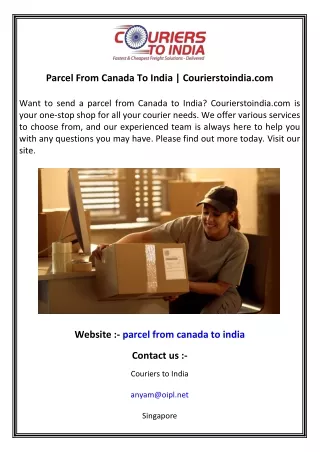 Parcel From Canada To India  Courierstoindia.com