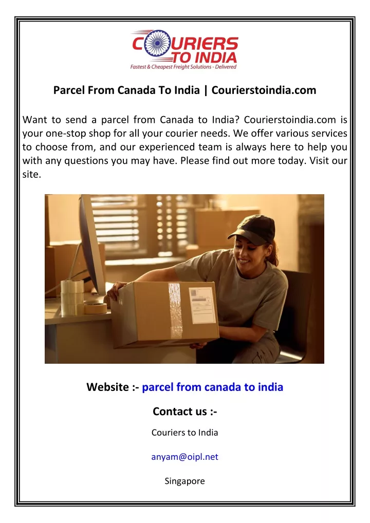 parcel from canada to india courierstoindia com