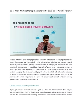 Get to Know What are the Top Reasons to Go for Cloud-based Payroll Software