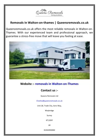 Removals In Walton-on-thames   Queensremovals.co.uk