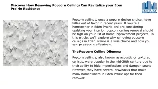 Discover How Removing Popcorn Ceilings Can Revitalize your Eden Prairie Residence