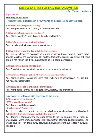 The Fun They Had Answers | NCERT Beehive Textbook.pdf