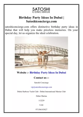 Birthday Party Ideas In Dubai  Satoshiconcierge.com