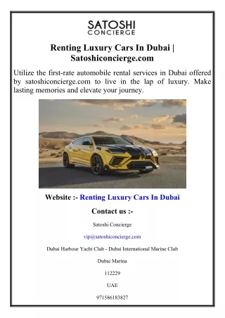 Renting Luxury Cars In Dubai  Satoshiconcierge.com