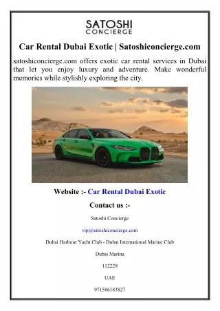 Car Rental Dubai Exotic  Satoshiconcierge.com