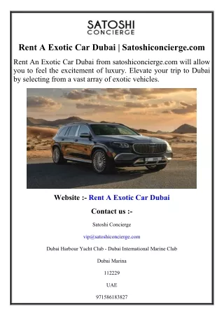 Rent A Exotic Car Dubai  Satoshiconcierge.com