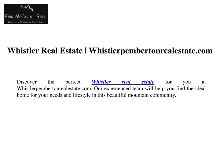 whistler real estate whistlerpembertonrealestate