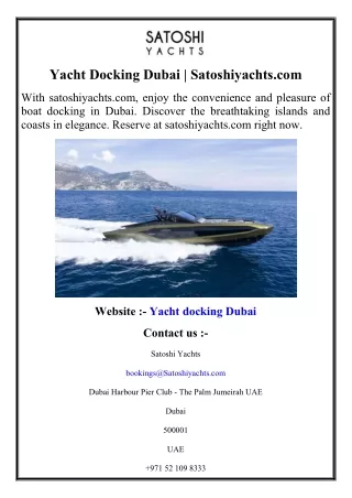 Yacht Docking Dubai  Satoshiyachts.com