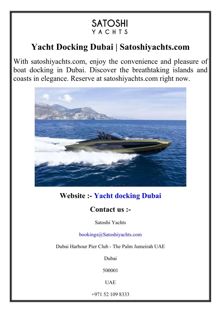 yacht docking dubai satoshiyachts com