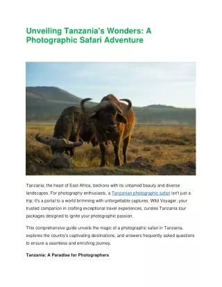 Unveiling Tanzania's Wonders: A Photographic Safari Adventure