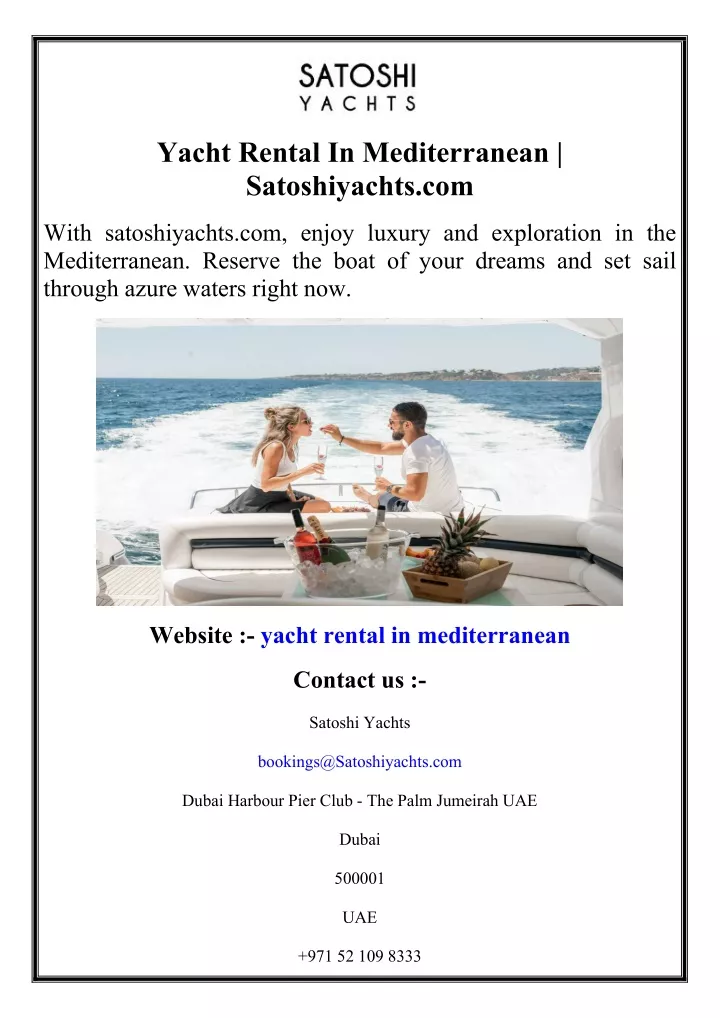 yacht rental in mediterranean satoshiyachts com