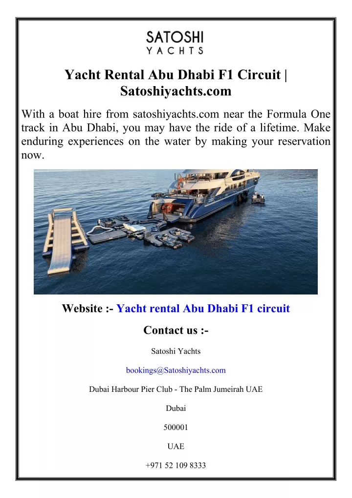 yacht rental abu dhabi f1 circuit satoshiyachts