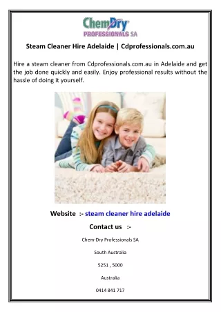 Steam Cleaner Hire Adelaide   Cdprofessionals.com.au