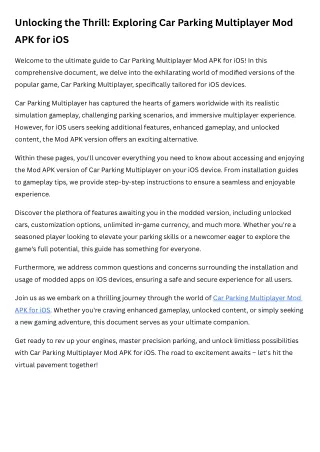 Revving Up: Exploring the Car Parking Multiplayer Mod APK Experience for iOS