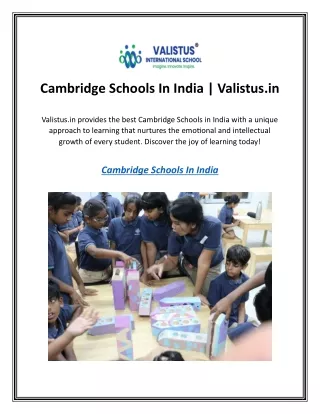 Cambridge Schools In India | Valistus.in