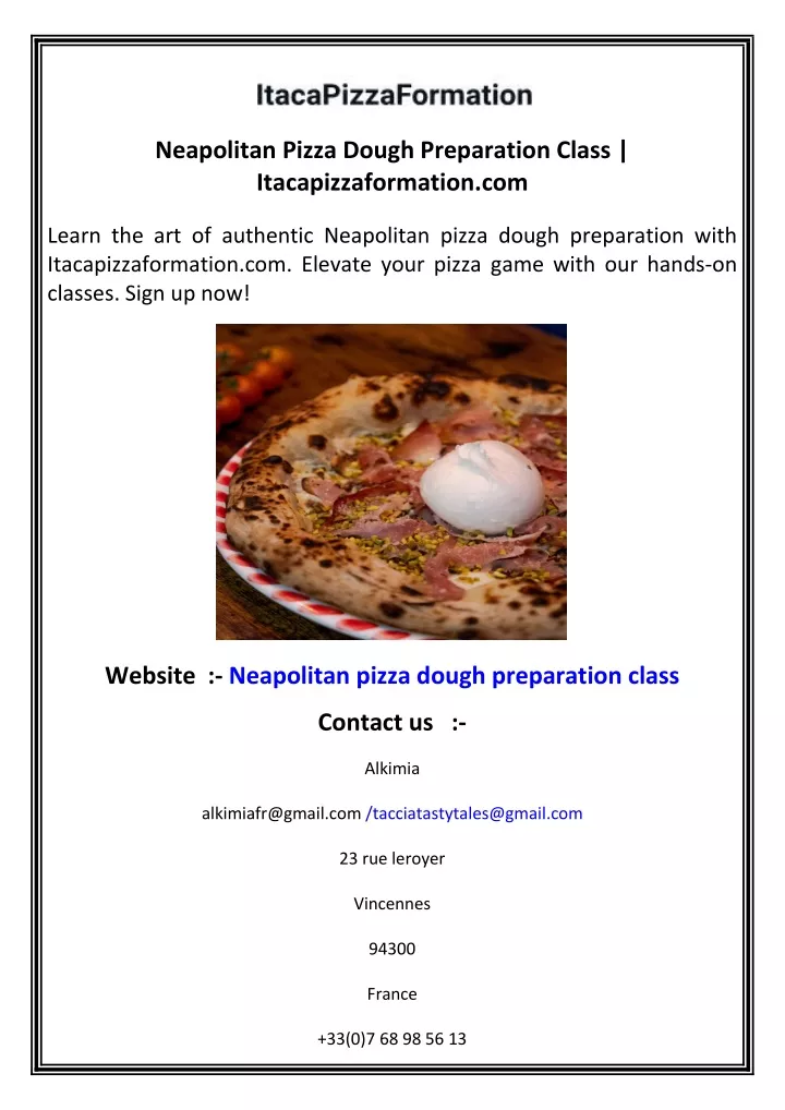 neapolitan pizza dough preparation class