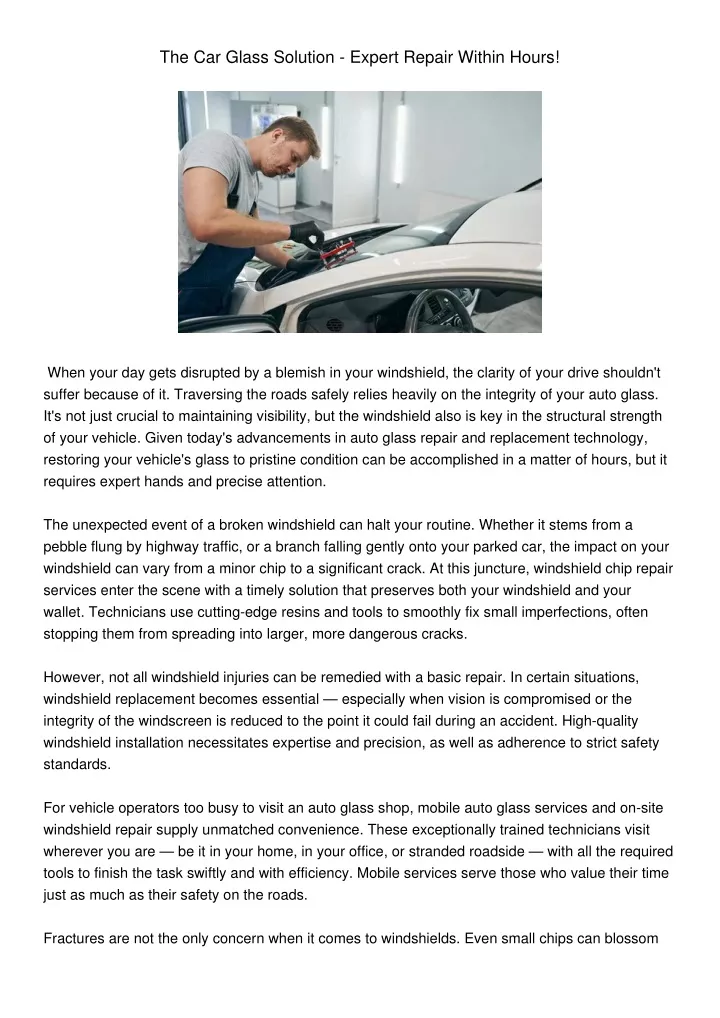 the car glass solution expert repair within hours