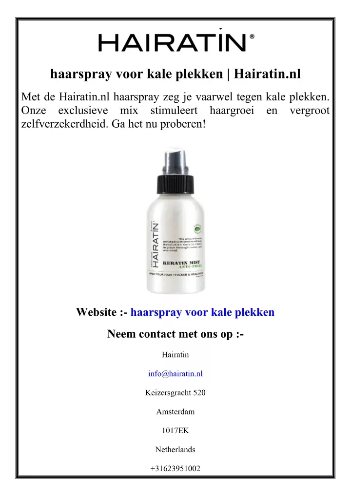 haarspray voor kale plekken hairatin nl