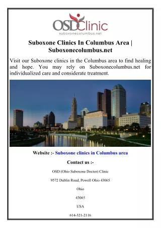 Suboxone Clinics In Columbus Area  Suboxonecolumbus.net