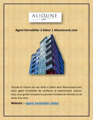 Agent Immobilier à Dakar | Aliouneseck.com