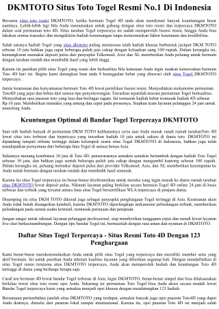 DKMTOTO Situs Toto Togel Resmi No.1 Di Indonesia