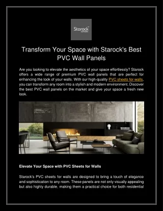 Transform Your Space with Starock's Best PVC Wall Panels