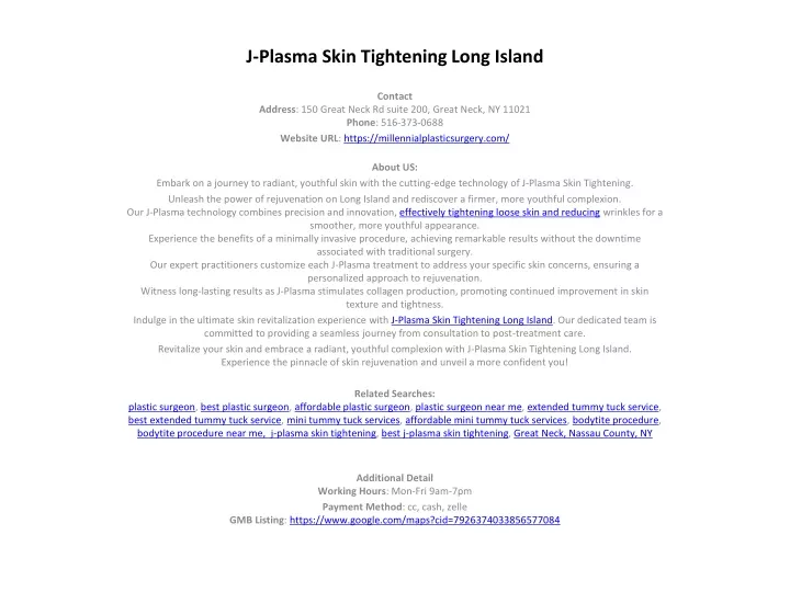 j plasma skin tightening long island