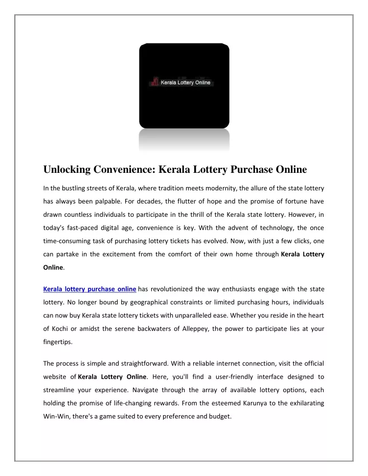 unlocking convenience kerala lottery purchase