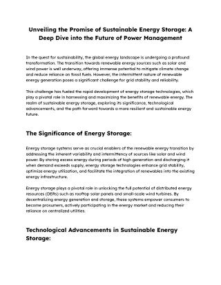 Unveiling the Promise of Sustainable Energy Storage_ A Deep Dive into the Future of Power Management