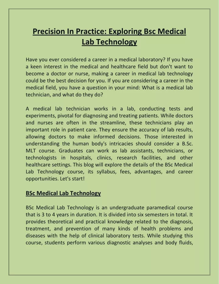 precision in practice exploring bsc medical