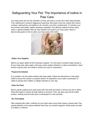Safeguarding Your Pet_ The Importance of Iodine in Paw Care