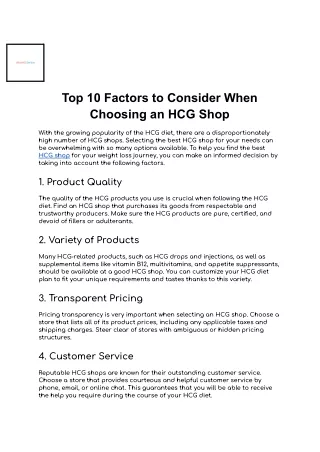 Top 10 Factors to Consider When Choosing an HCG Shop