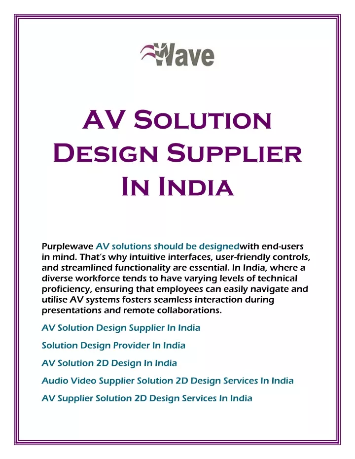 av solution design supplier in india