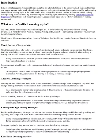 Understanding the VARK Learning Styles: Visual, Auditory, Reading/Writing, and K