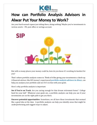 How can Portfolio Analysis Advisors in Alwar Put Your Money to Work