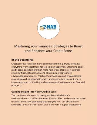 Mastering Your Finances: Strategies to Boost and Enhance Your Credit Score