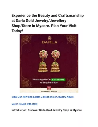 Experience the Beauty and Craftsmanship at Darla Gold Jewelry Shop in Mysore