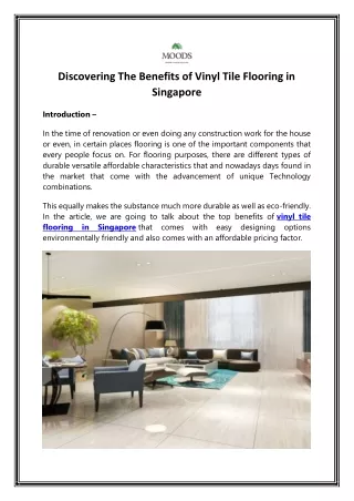 Discovering The Benefits of Vinyl Tile Flooring in Singapore