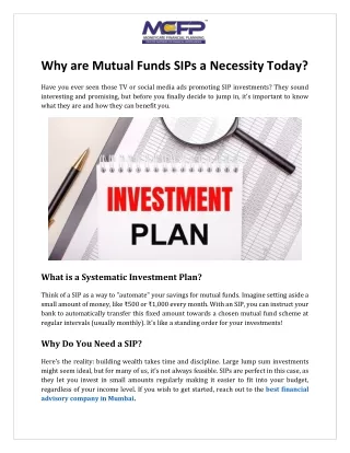 Why are Mutual Funds SIPs a Necessity Today DOC