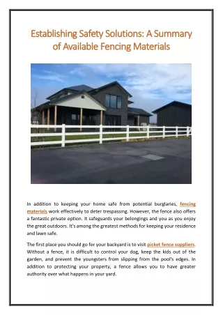 establishing safety solutions a summary of available fencing materials