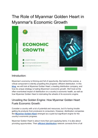 The Role of Myanmar Golden Heart in Myanmar's Economic Growth