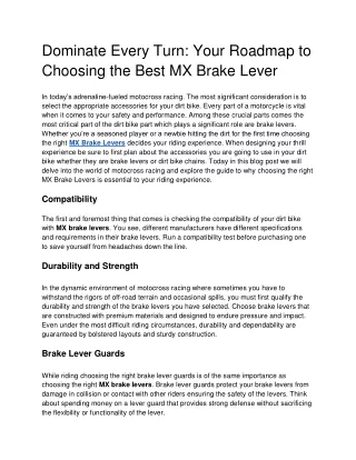 Dominate Every Turn: Your Roadmap to Choosing the Best MX Brake Lever