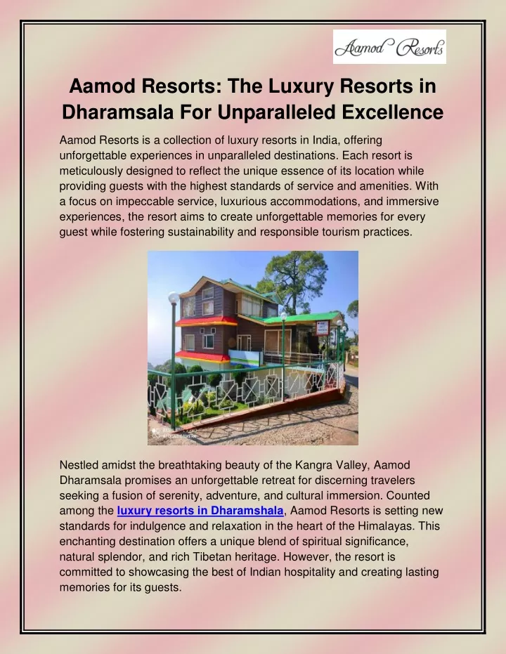 aamod resorts the luxury resorts in dharamsala